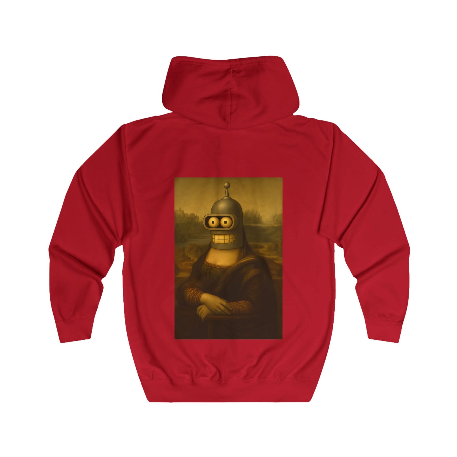 True Insights Zip Hoodie Mona Lisa Roboter Mashup in Fire Red, lustiges Sci-Fi Kunst Geschenk