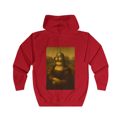 True Insights Zip Hoodie Mona Lisa Roboter Mashup in Fire Red, lustiges Sci-Fi Kunst Geschenk