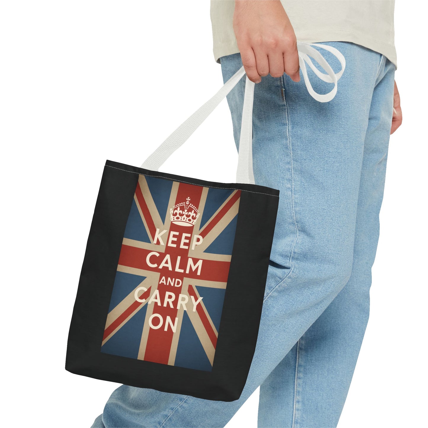Keep Calm and Carry On Tote Bag – Union Jack Stoffen Tas met Kroon, Brits Kultmotief, Cadeau voor UK-Fans
