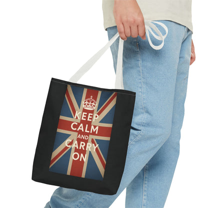 Keep Calm and Carry On Tote Bag – Union Jack Stoffen Tas met Kroon, Brits Kultmotief, Cadeau voor UK-Fans