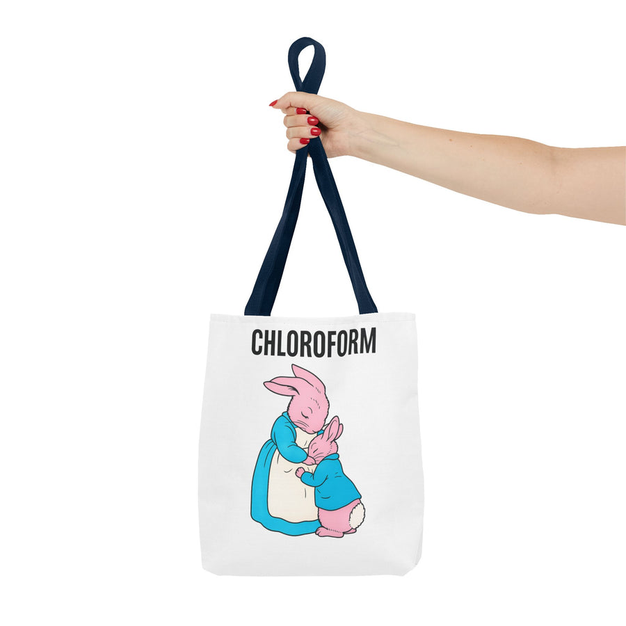 Chloroform Hasen Tote Bag - Lustige Parodie Stoffbeutel mit niedlichem Bunny Motiv - Schwarzer Humor Geschenk