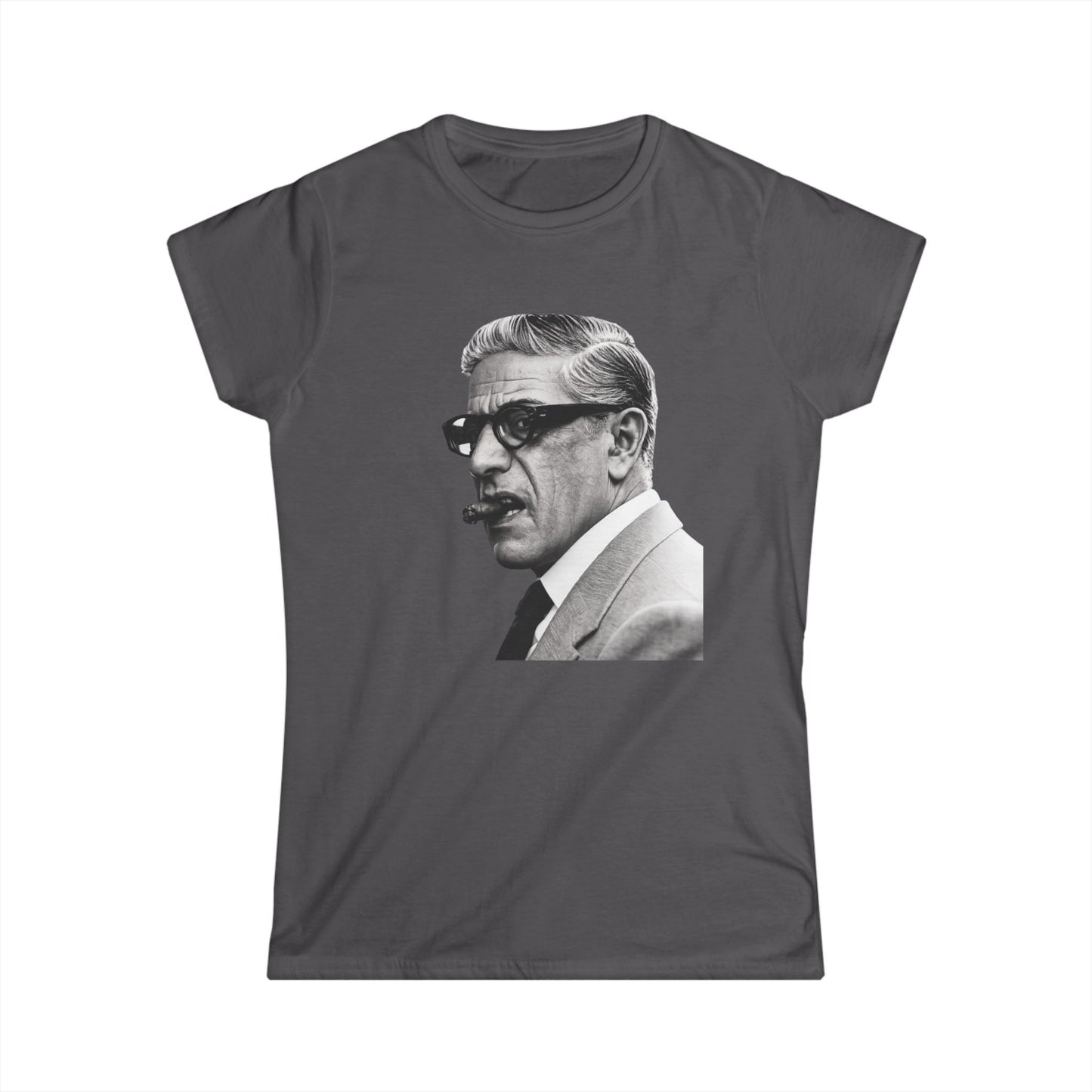 Aristoteles Onassis Damen Shirt – Ikonisches Schwarz-Weiß Portrait mit Zigarre & Brille, Vintage Retro Stil, Geschenk für Stilbewusste
