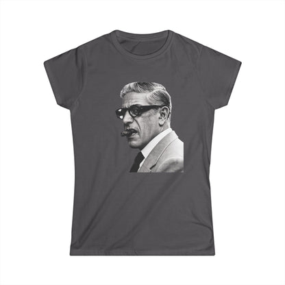 Aristoteles Onassis Damen Shirt – Ikonisches Schwarz-Weiß Portrait mit Zigarre & Brille, Vintage Retro Stil, Geschenk für Stilbewusste