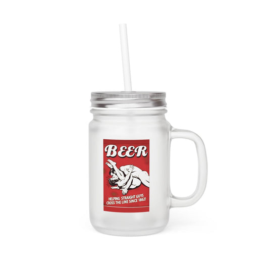 Beer Quote Jar Mug – „Helping Straight Guys Since 1862“ | Satirisches Henkelglas mit Retro-Vibe-Mug-True Insights