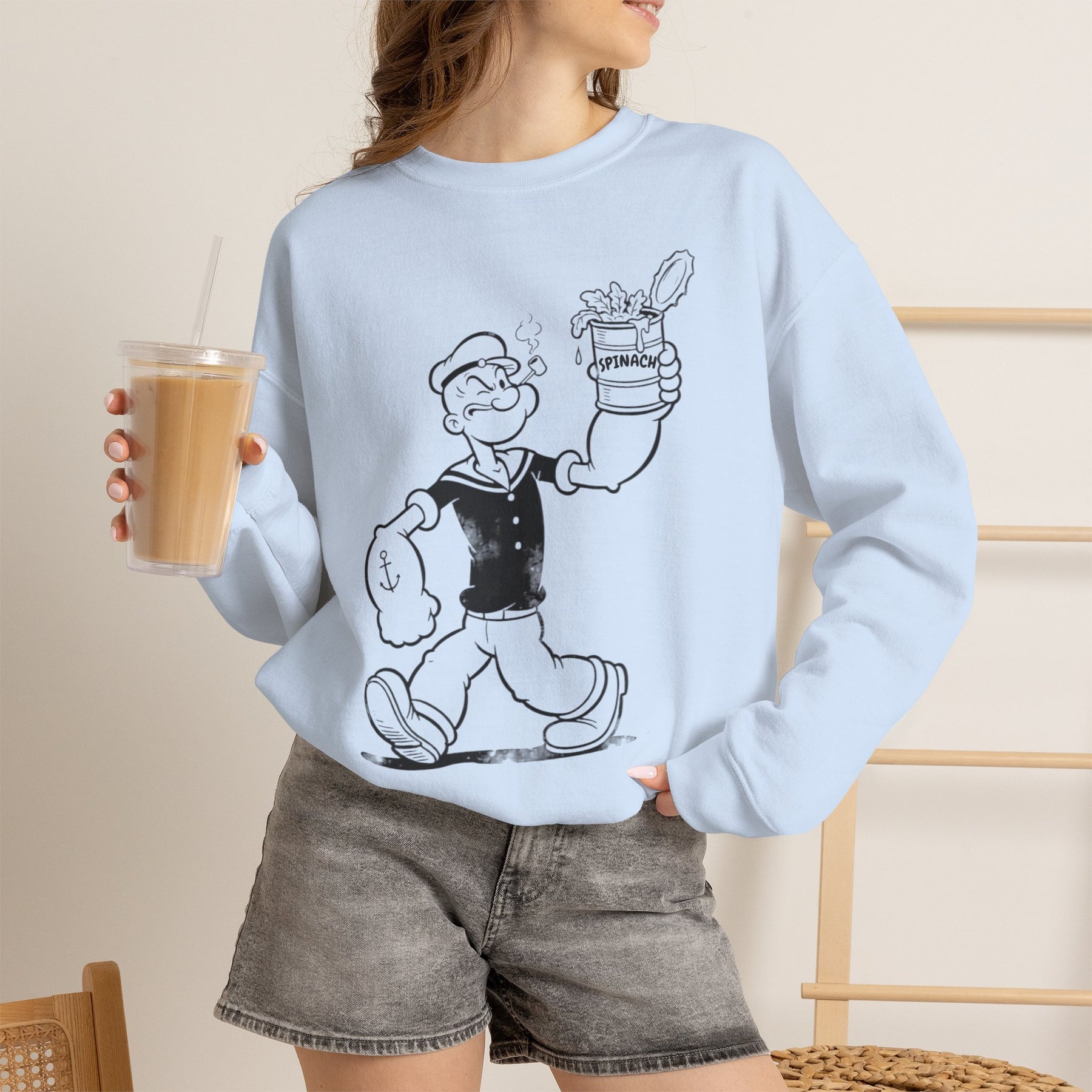 True Insights Kult Sweatshirt Popeye Spinat Dose Sailor Design im Vintage-Stil