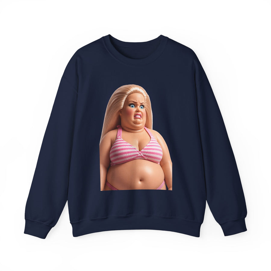 True Insights Genervte Blondine Sweatshirt – Lustiges Statement-Motiv mit Bikini-Puppe in Navy