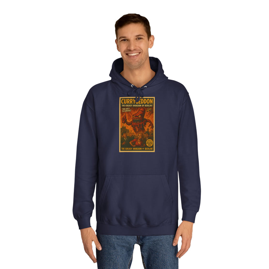 CurryGeddon Hoodie – Affiche rétro-horreur avec monstre currywurst