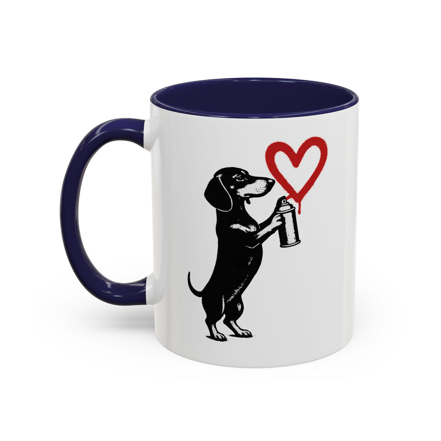True Insights Banksy Dackel Tasse – Street-Art Kaffeebecher mit rotem Herz