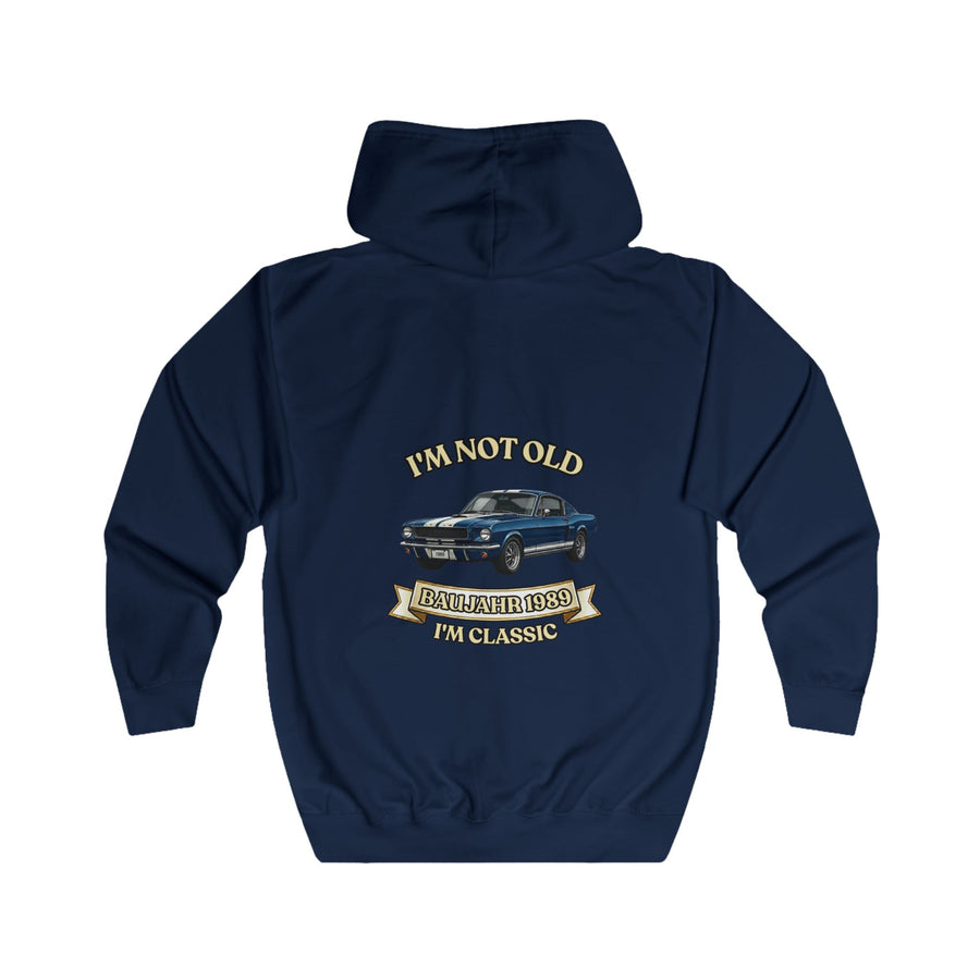 Geschenk zum 37. Geburtstag – Sweatjacke Jahrgang 1989 Muscle Car – Oxford Navy – Rückenansicht