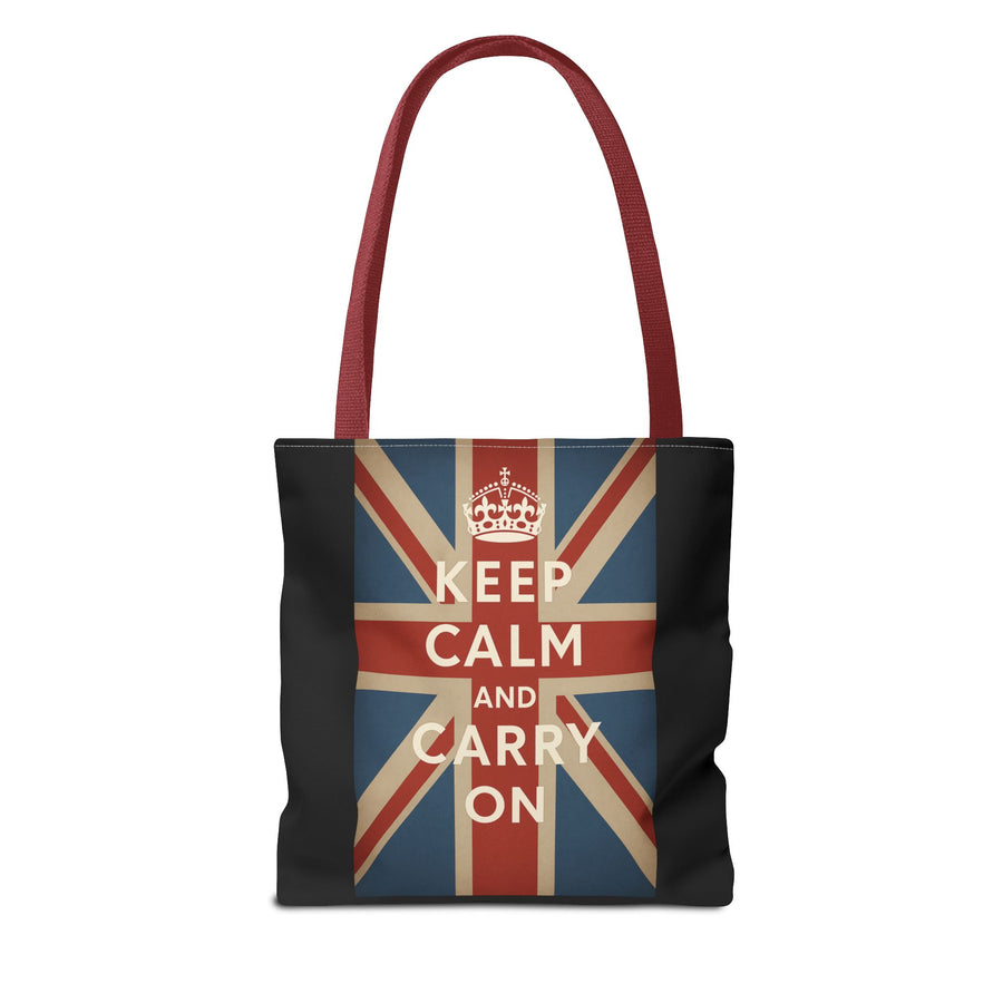Keep Calm and Carry On Tote Bag – Union Jack Stoffbeutel mit Krone, britisches Kult-Motiv, Geschenk für UK-Fans