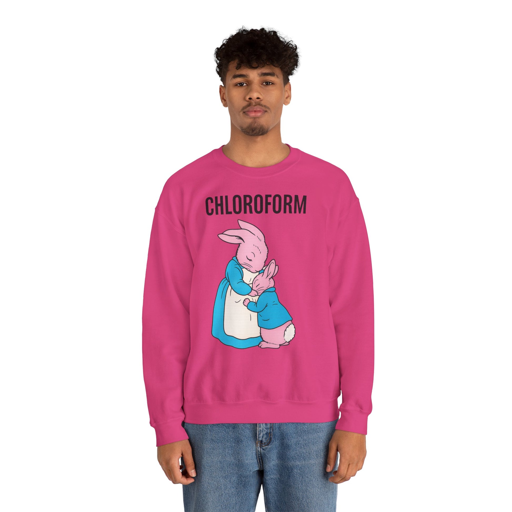 „CHLOROFORM“ – Retro-Sweatshirt mit Hasen und bösem Twist – Freches Satire-Design für mutige Statements | True Insights