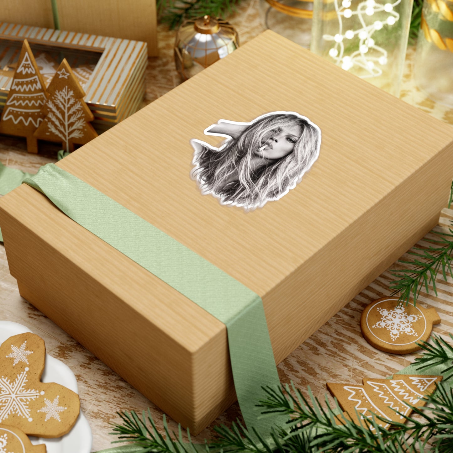 Sticker Frau Portrait Schwarz-Weiß – Stylisches Model mit Zigarette, Vintage Fashion Aufkleber für Laptop & Deko
