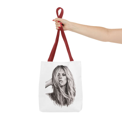 Kate Moss Tote Bag – Schwarz-Weiß Portrait Fashion Icon Stofftasche | Kultiges Model Motiv für Fans & Fashionistas