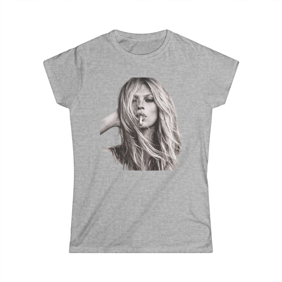 True Insights Damen T-Shirt mit Schwarz-Weiß Porträt Motiv in Sport Grey, stylisches Fashion Statement für Musikfans