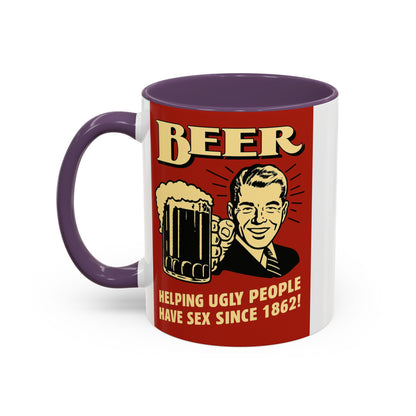 Bunte Tasse "BEER - Helping Ugly People" | Lustige Retro Bier Kaffeetasse | Vintage Geschenk für Bierliebhaber & Partyfans