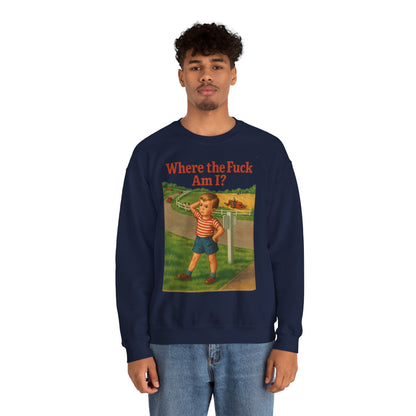 Sweatshirt – Where the Hell Am I? – Vintage Sweatshirt mit nostalgischem Lost-Boy-Motiv | True Insights Design mit Humor