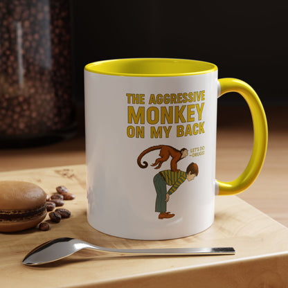 Aggressive Monkey On My Back Tasse - Lustiger Affe Retro Vintage Kaffeebecher mit Spruch | Witziges Geschenk für Humor-Fans