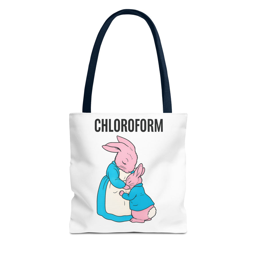 Chloroform Hasen Tote Bag - Lustige Parodie Stoffbeutel mit niedlichem Bunny Motiv - Schwarzer Humor Geschenk