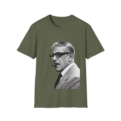 Aristoteles Onassis Portrait T-Shirt Unisex – Ikonische Zigarre & Brille, Vintage Schwarz-Weiß Legende, Retro Fan Geschenk