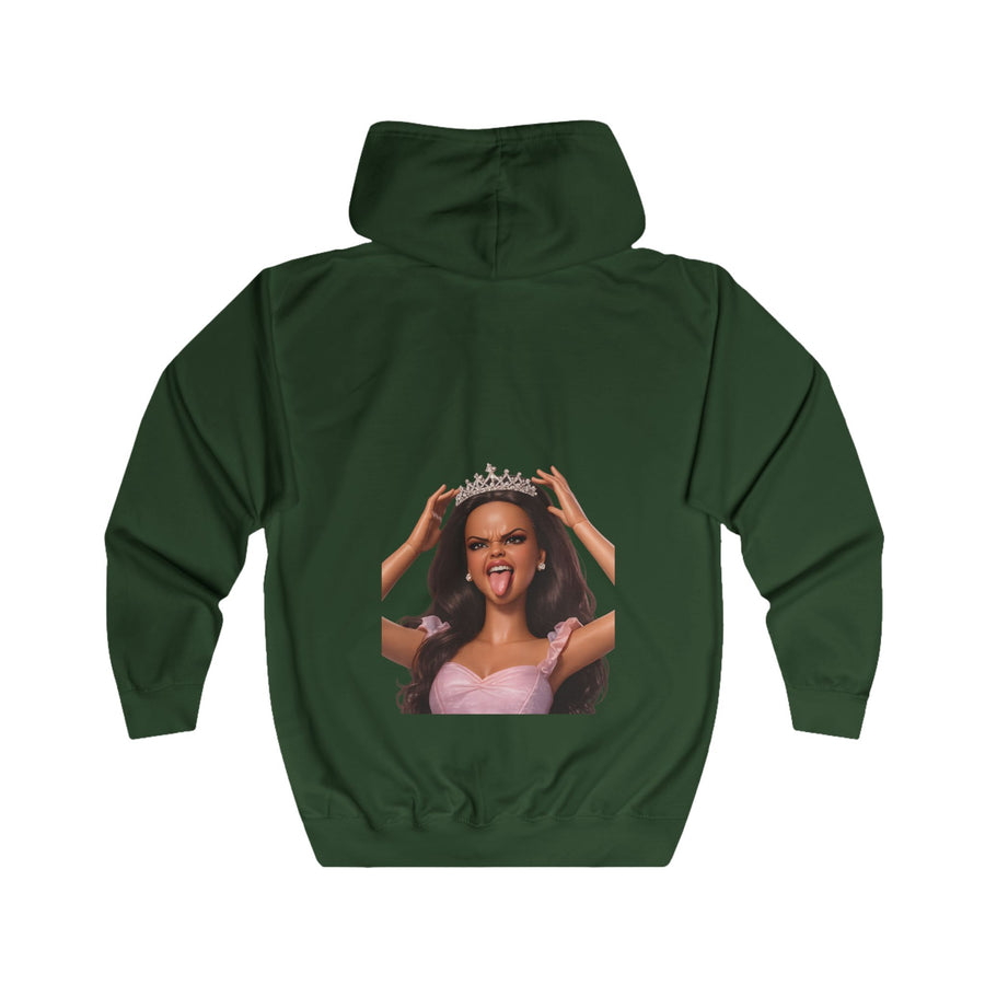 Barbicore Prinzessin Zip-Hoodie – Freches Puppen-Motiv mit Krone und Zunge raus