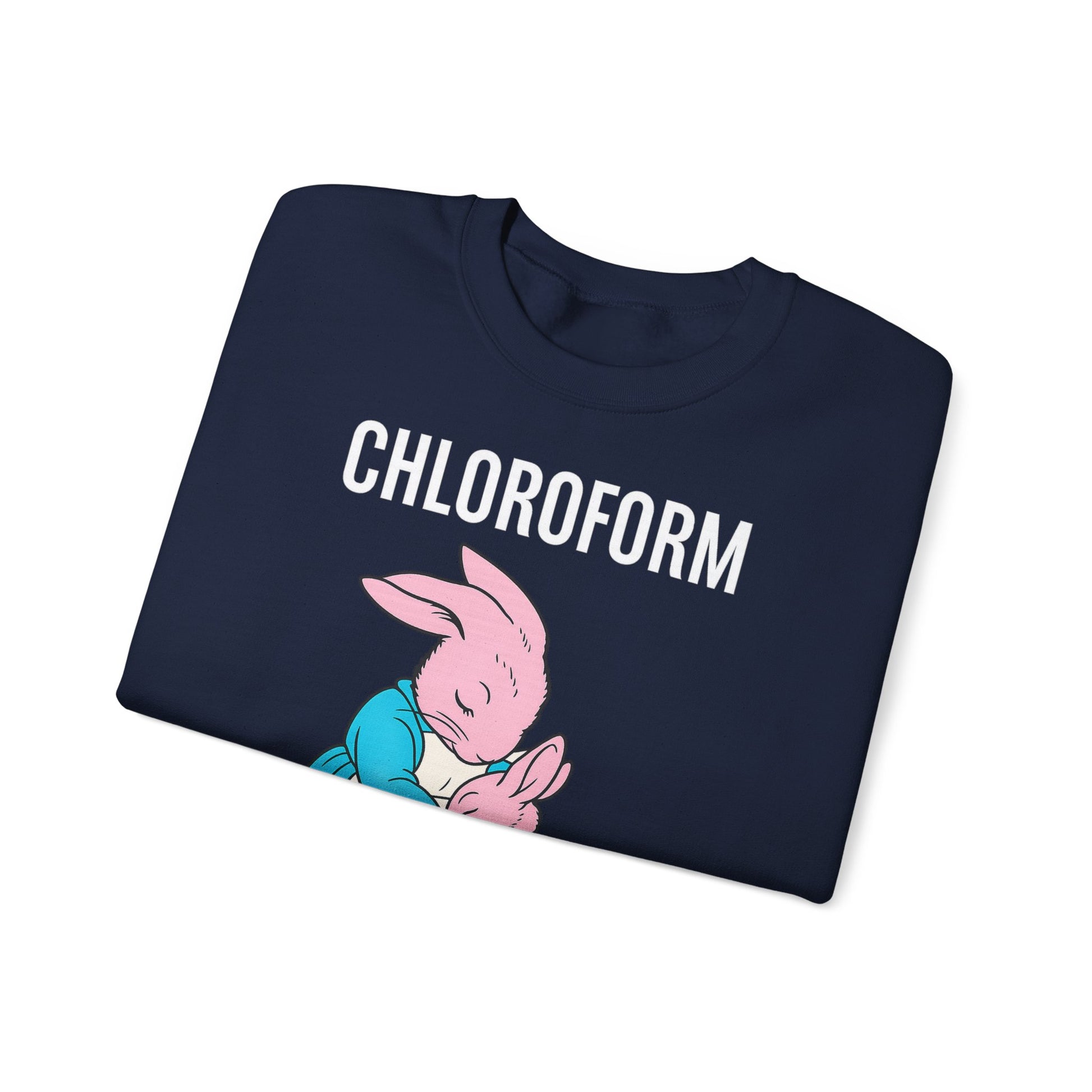 „CHLOROFORM“ – Retro-Sweatshirt mit Hasen und bösem Twist – Freches Satire-Design für mutige Statements | True Insights