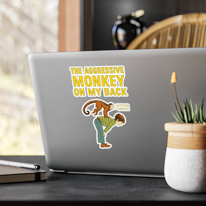The Aggressive Monkey On My Back Sticker – Lustiger Retro Affe Vintage Meme Aufkleber, ironisches Geschenk