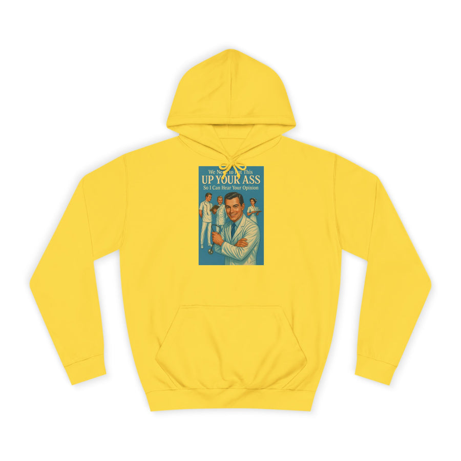 True Insights We Need to Put This Up Your Ass Hoodie – Retro-Arzt-Motiv mit schwarzem Humor in Sun Yellow