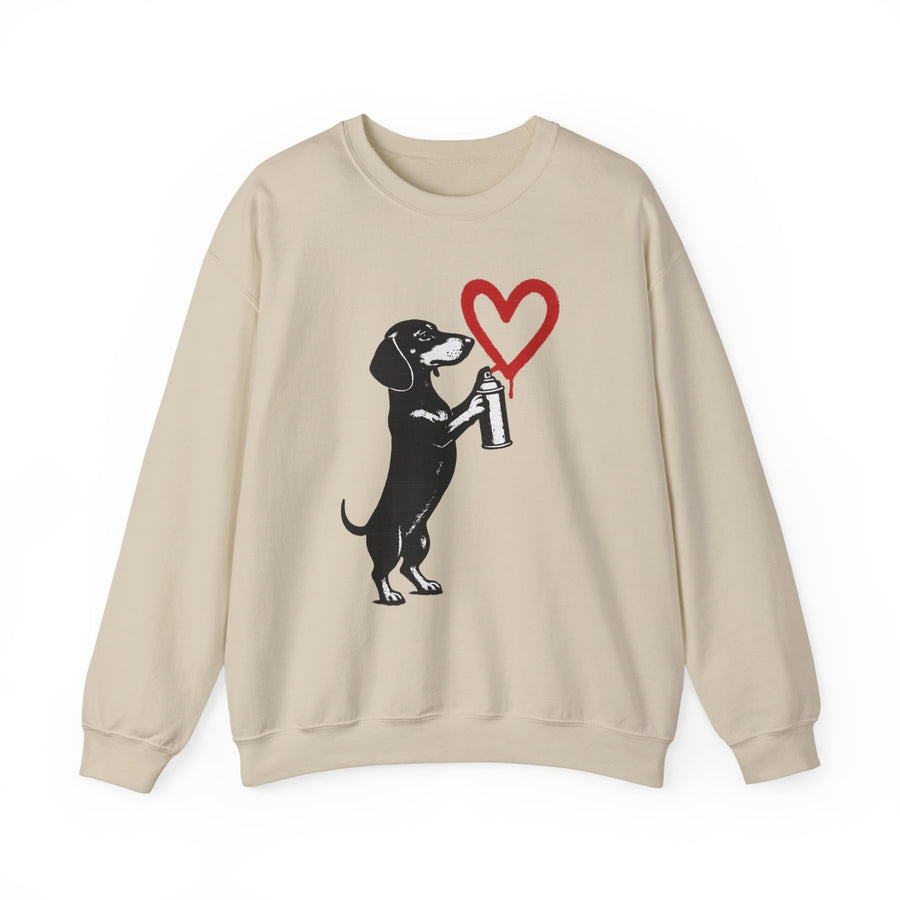 True Insights Dackel mit Sprühdose Sweatshirt – Street-Art-Graffiti-Motiv mit Herz