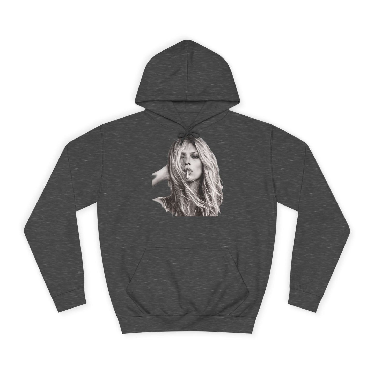 Kate Moss Hoodie – Ikonisches Schwarz-Weiß Porträt Kapuzenpullover für Fashion & Musik Fans