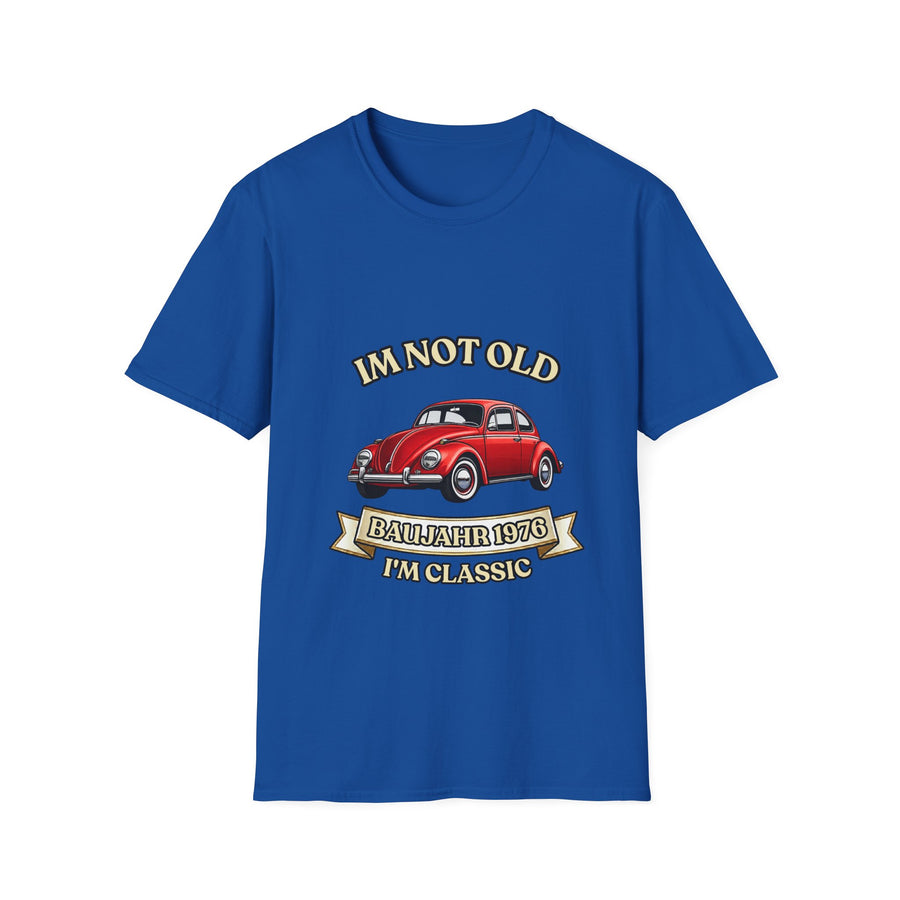 True Insights T-Shirt Baujahr 1976 Oldtimer Käfer Motiv in Royalblau zum 50. Geburtstag