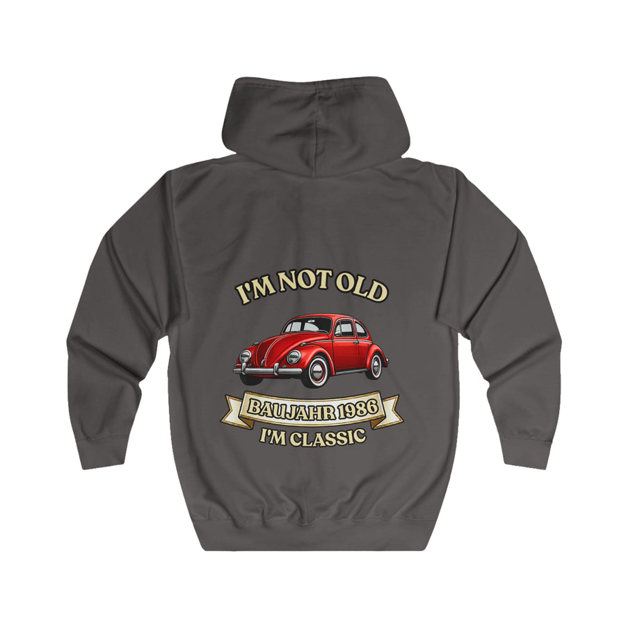 True Insights Geschenk zum 40. Geburtstag – Sweatjacke Jahrgang 1986 VW Käfer | Zip-Hoodie mit Rückendruck