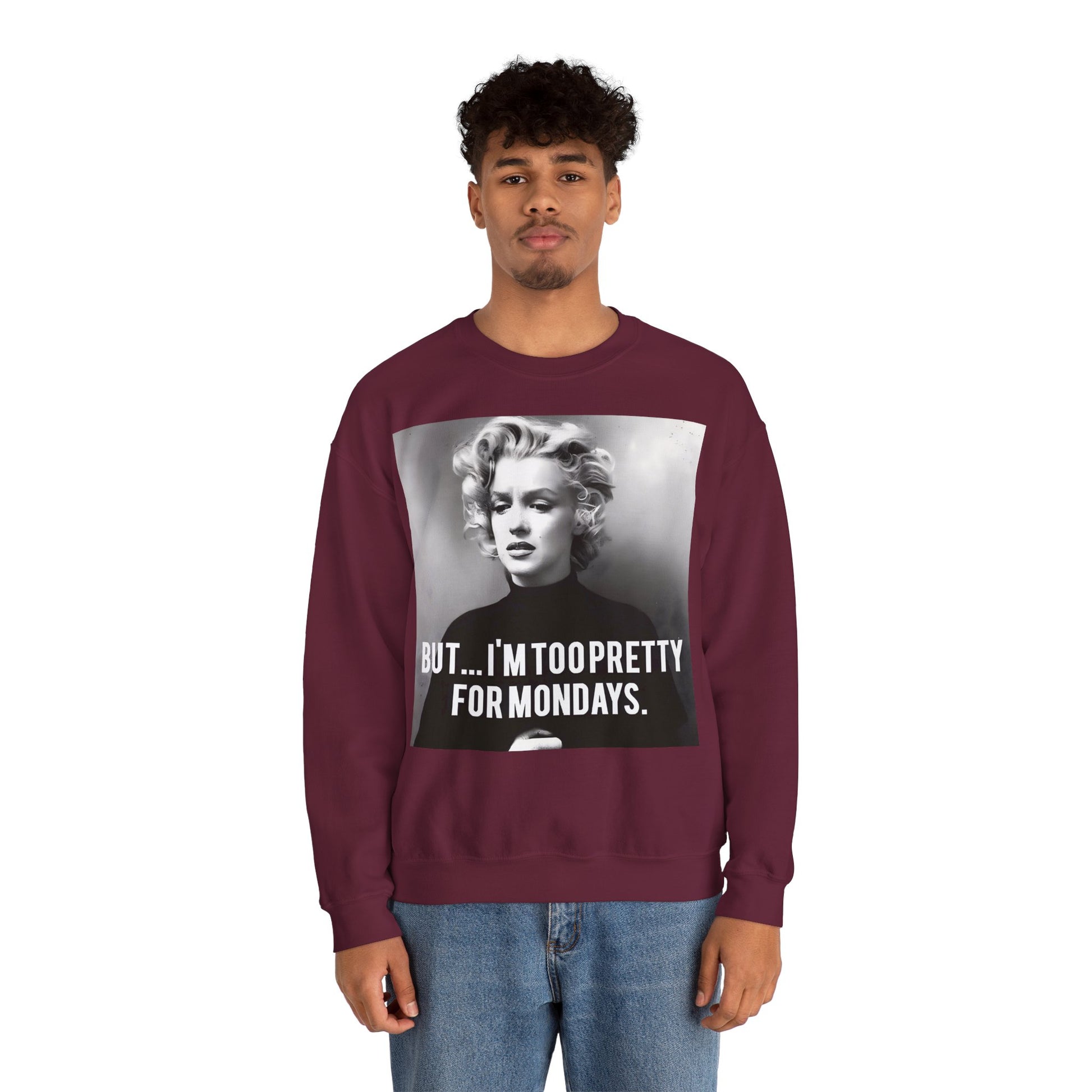 Sweatshirt – Sweatshirt – Too Pretty for Mondays – Retro Statement Pullover | True Insights Design mit Humor
