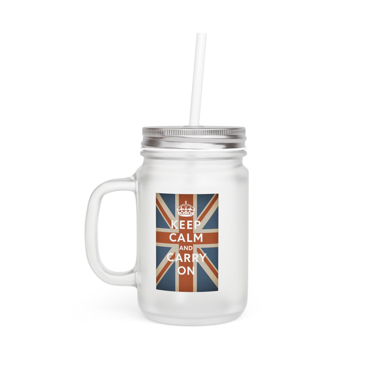 Keep Calm and Carry On Mason Jar – Union Jack Kroon Vintage Brits Drinkglas, Cadeau voor UK-Fans & Engeland-Liefhebbers
