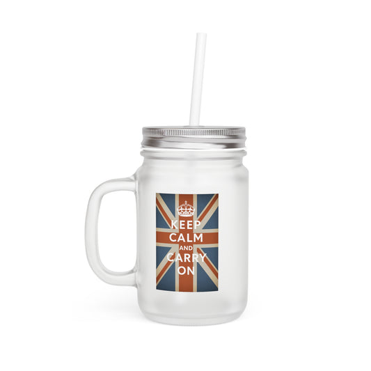 Keep Calm and Carry On Mason Jar – Union Jack Krone Vintage British Trinkglas, Geschenk für UK-Fans & England-Liebhaber