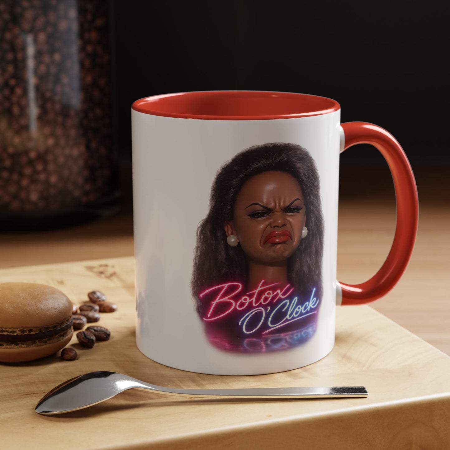 Botox O'Clock Tasse - Lustige Neon Kaffeetasse mit witzigem Grimasse-Motiv, Geschenk für Beauty-Fans & Humor-Liebhaber