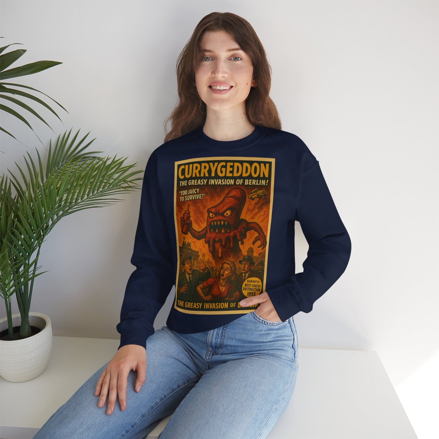 Vintage Motiv – Currygeddon Sweatshirt – Berlin-Monster im Retro-Stil | True Insights Design mit Humor