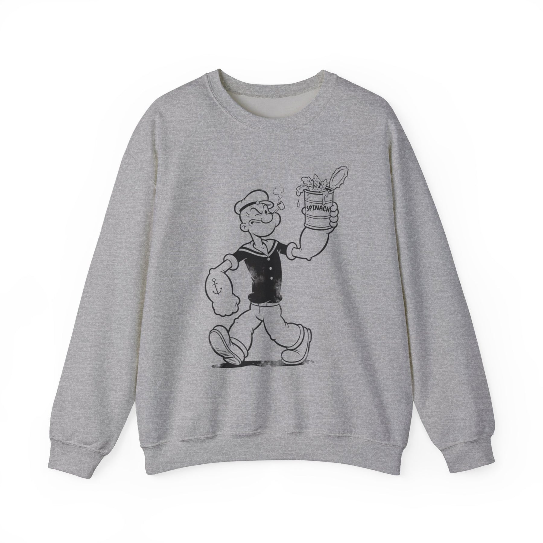 True Insights Sweatshirt Popeye Spinat Dose Retro Sailor Motiv in Sport Grey