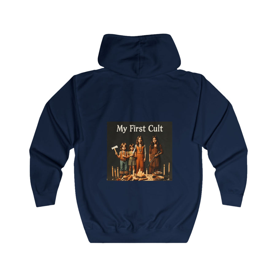 My First Cult Zip-Hoodie – Schräges Retro-Foto-Motiv mit schwarzem Humor