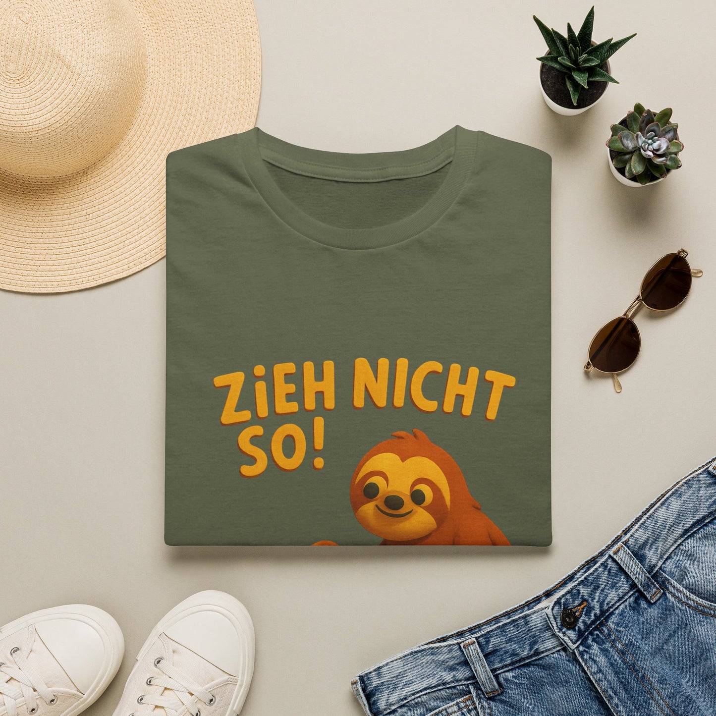 Faultier mit Schnecke an Leine T-Shirt - Zieh nicht so! Lustiges Spruch-Shirt für Geduld & Entspannung