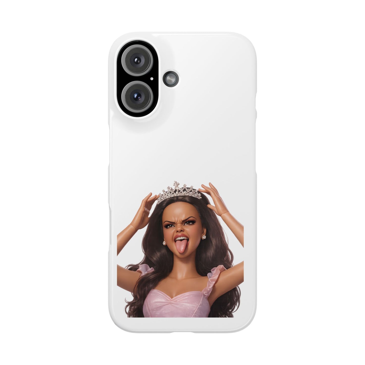 Barbicore Handyhülle – Frecher Beauty Queen Look mit Tiara & Zunge raus | Pink Puppen-Style Case für Fashion-Fans