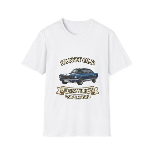 True Insights T-Shirt Baujahr 1976 Vintage Muscle Car Motiv in Weiß, Geschenk zum 50. Geburtstag für Oldtimer Fans