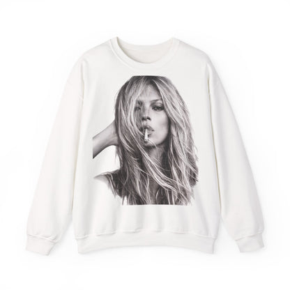 Kate Moss Sweatshirt – Schwarz-Weiß Portrait Kult-Pullover für Fashion & Vintage Fans, ikonisches Model Motiv