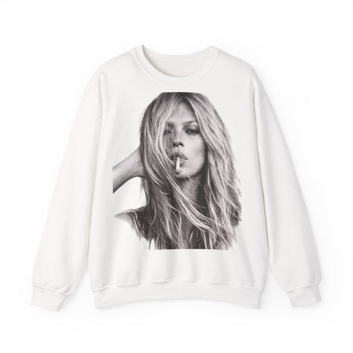 Kate Moss Sweatshirt – Schwarz-Weiß Portrait Kult-Pullover für Fashion & Vintage Fans, ikonisches Model Motiv