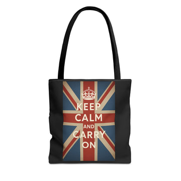 Keep Calm and Carry On Tote Bag – Union Jack Stoffbeutel mit Krone, britisches Kult-Motiv, Geschenk für UK-Fans