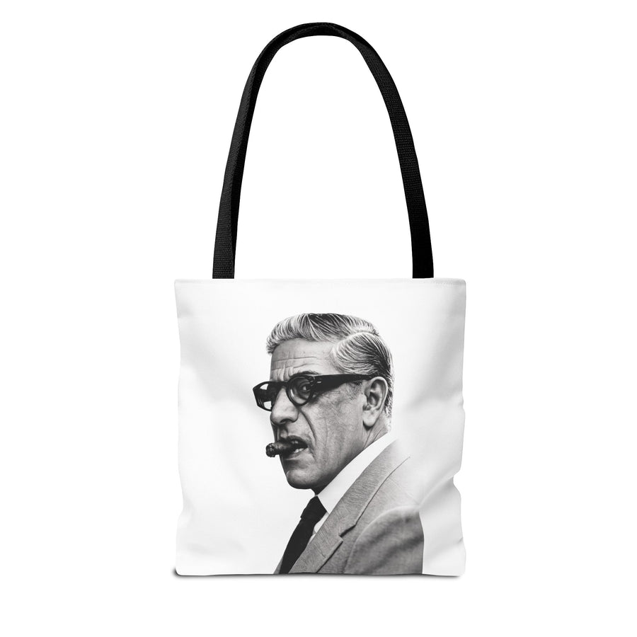 Tote Bag Portrait Aristote Onassis – Icône Vintage Noir & Blanc au Cigare, Sac en Polyester pour Amateurs de Style