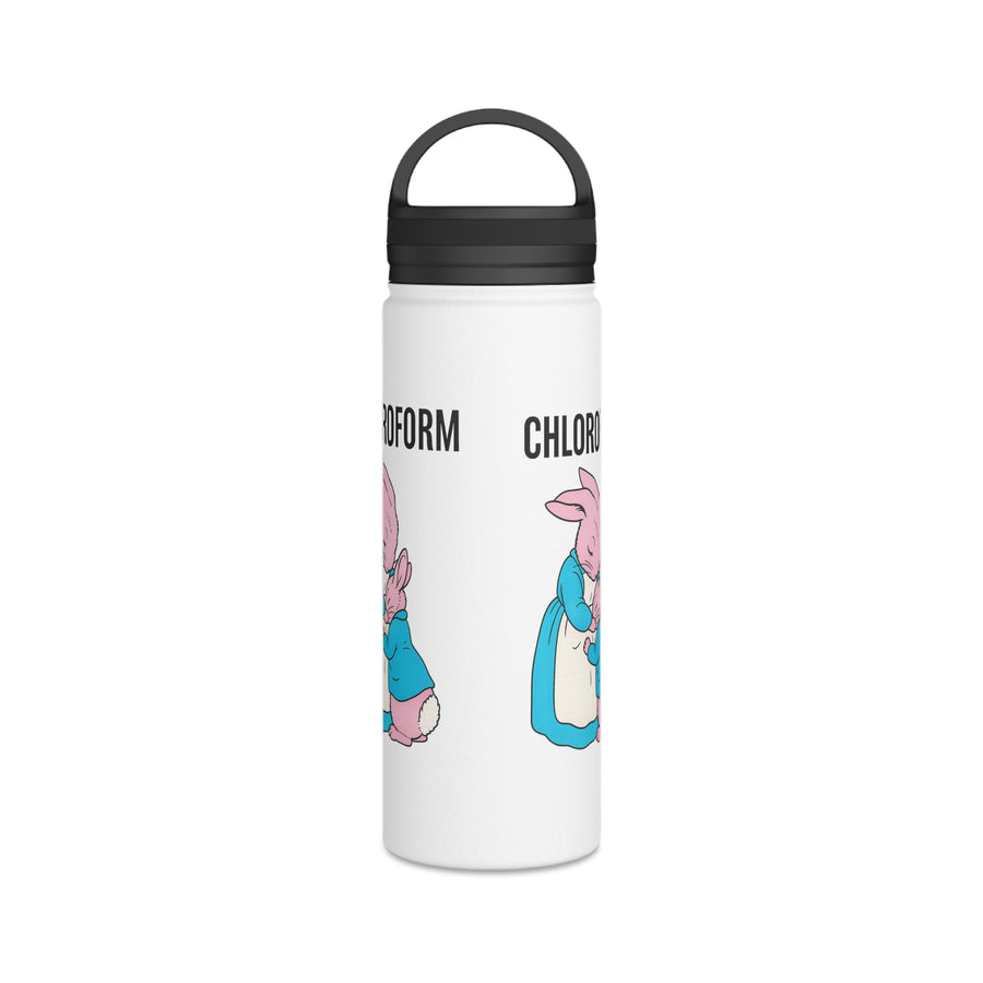 CHLOROFORM Lapins Gourde Inox - Cadeau Humour Noir Drôle, Bouteille Isotherme avec Couvercle à Poignée, Citation Sarcastique