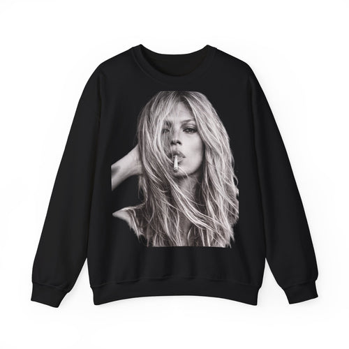 Kate Moss Sweatshirt – Schwarz-Weiß Portrait Kult-Pullover für Fashion & Vintage Fans, ikonisches Model Motiv