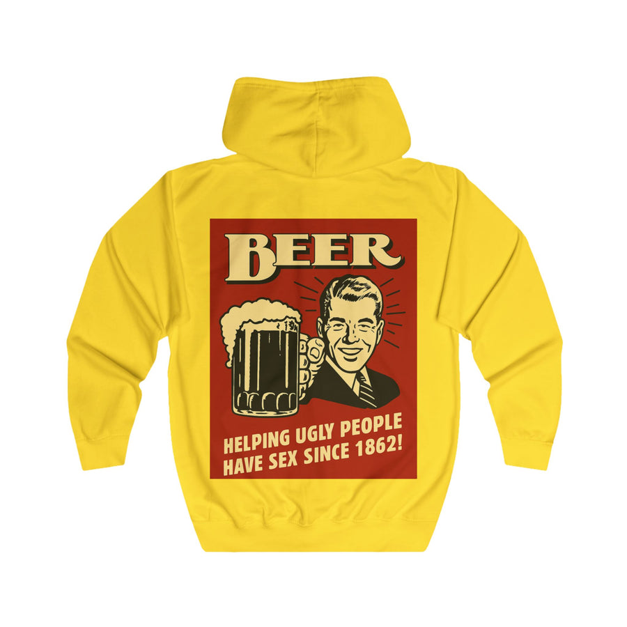 Zip Hoodie Bière – Helping Ugly People Have Sex Since 1862 – Sweat drôle rétro vintage