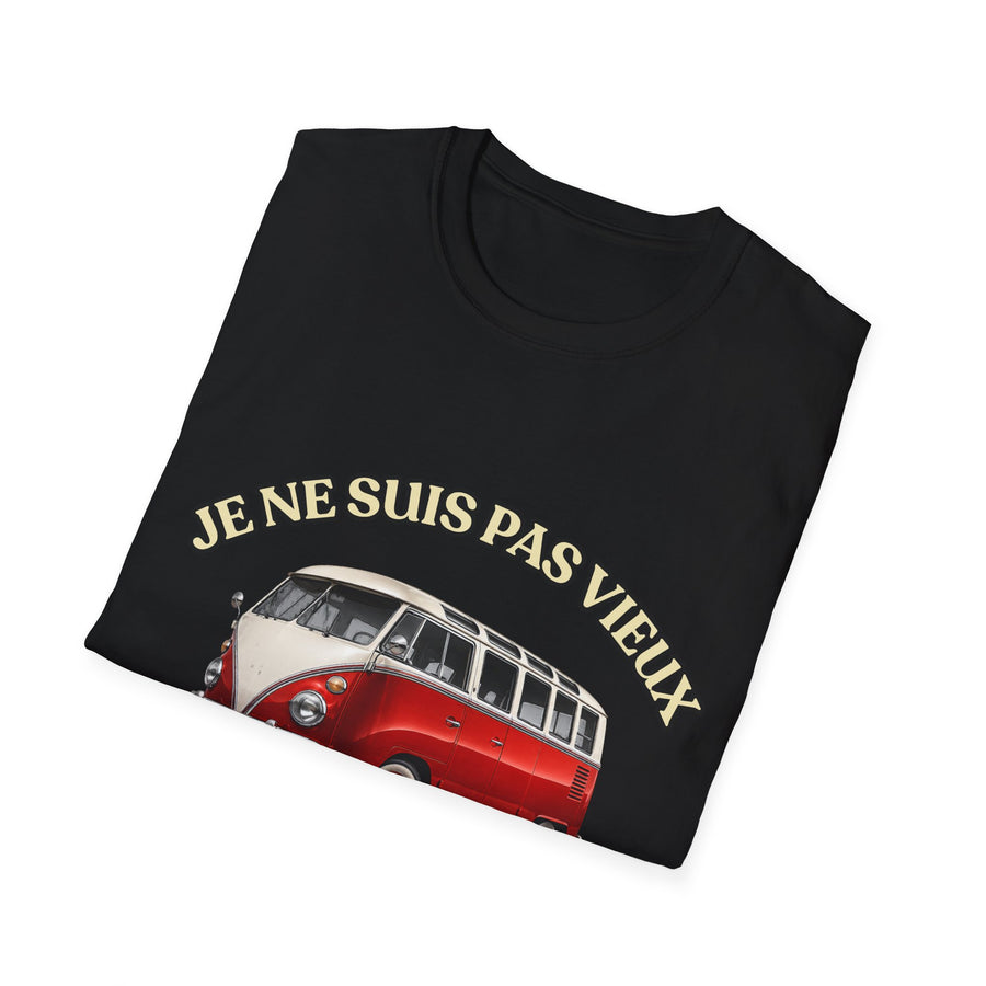 T-shirt Millésime 1966 « Je ne suis pas vieux, je suis vintage » – Cadeau anniversaire 60 ans homme – Combi rouge et blanc, voiture ancienne rétro