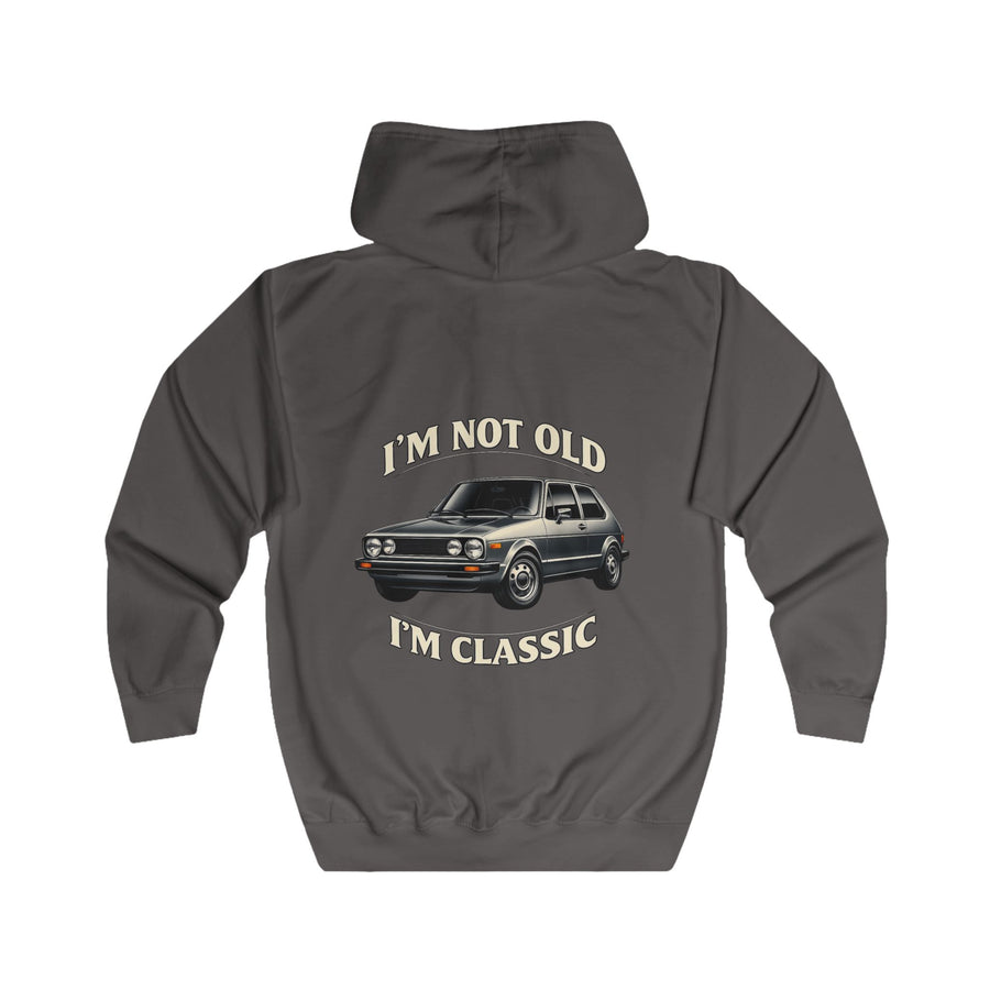 VW Golf 1 Oldtimer Zip Hoodie - I'm Not Old I'm Classic - Veste à capuche rétro pour fans de voitures classiques & mécanos